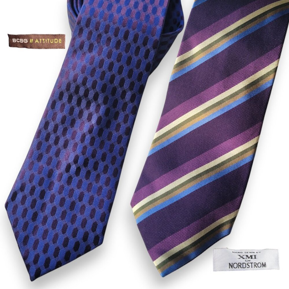 (2) 100% Silk Purple Necktie Ties - BCBG Attitudes + XMI for Nordstrom
